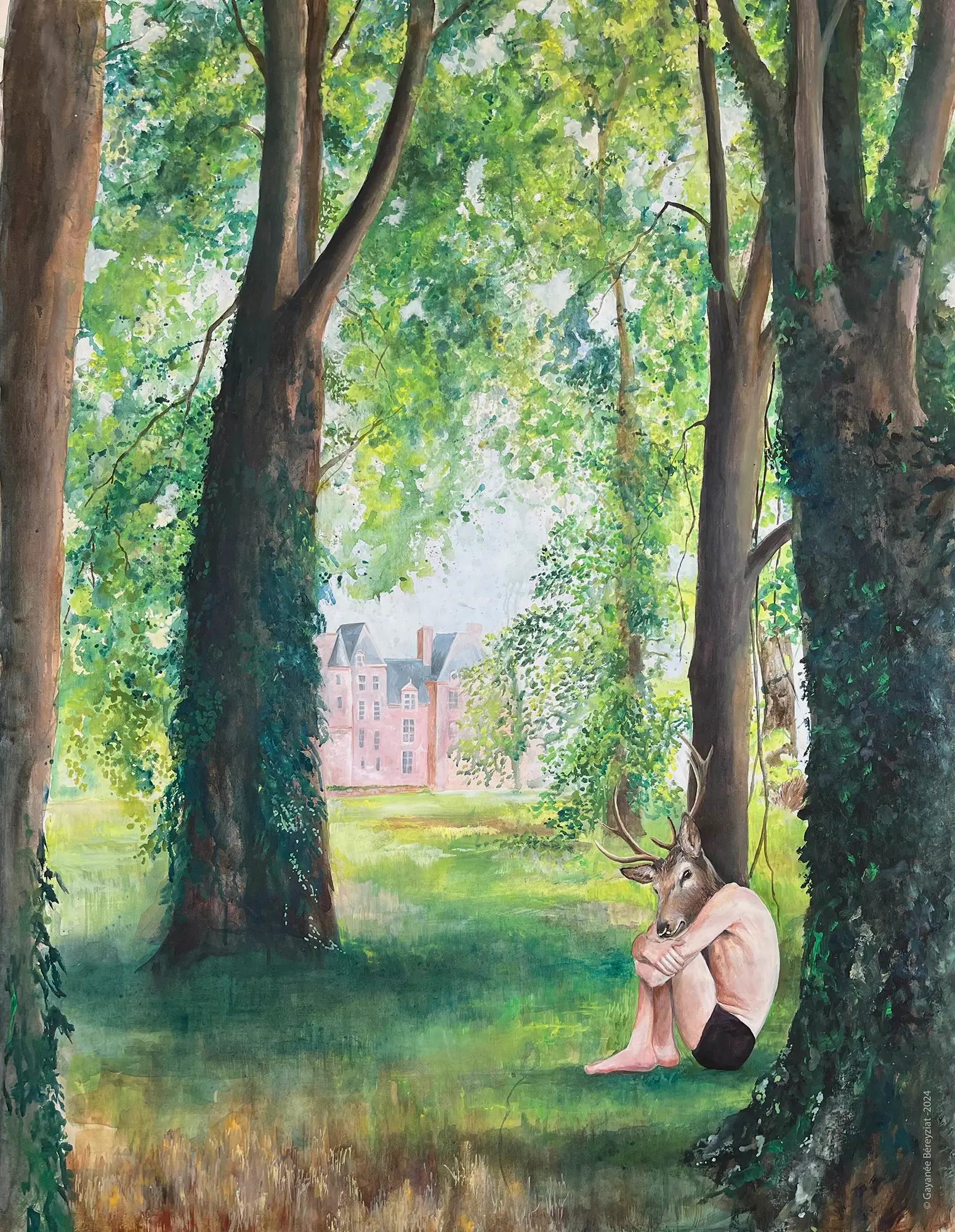 "Le Cerf du château de Kerjean" - acrylique sur toile - 2023, 88 x 112 cm