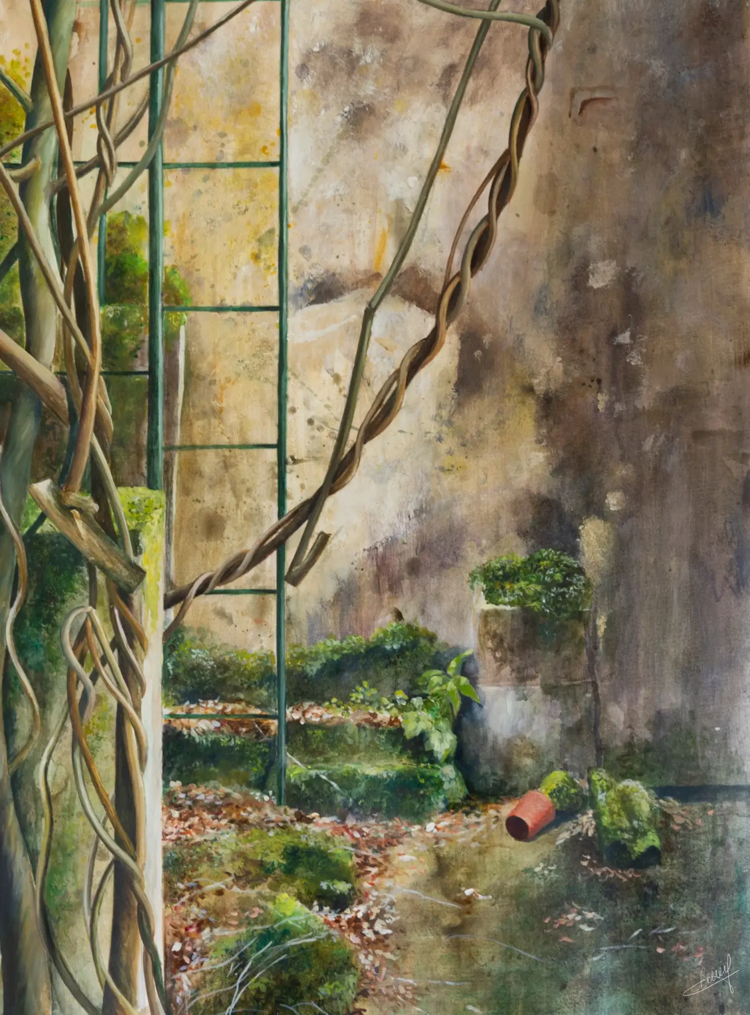 "La cour", acrylique et huile sur papier - 2021, 50 x 60 cm - - © Gayanée Béreyziat