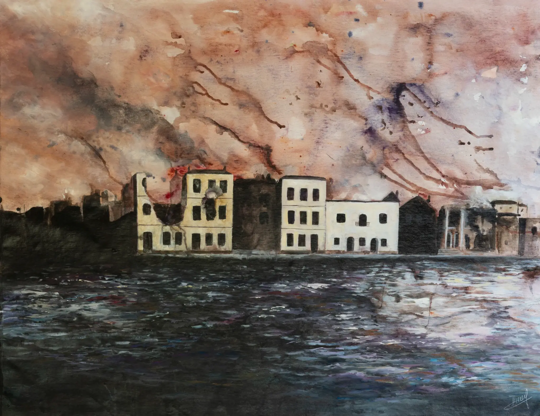 "Incendie de Smyrne 2" - 2022, acrylique sur toile, 88 x 70 cm - © Gayanée Béreyziat