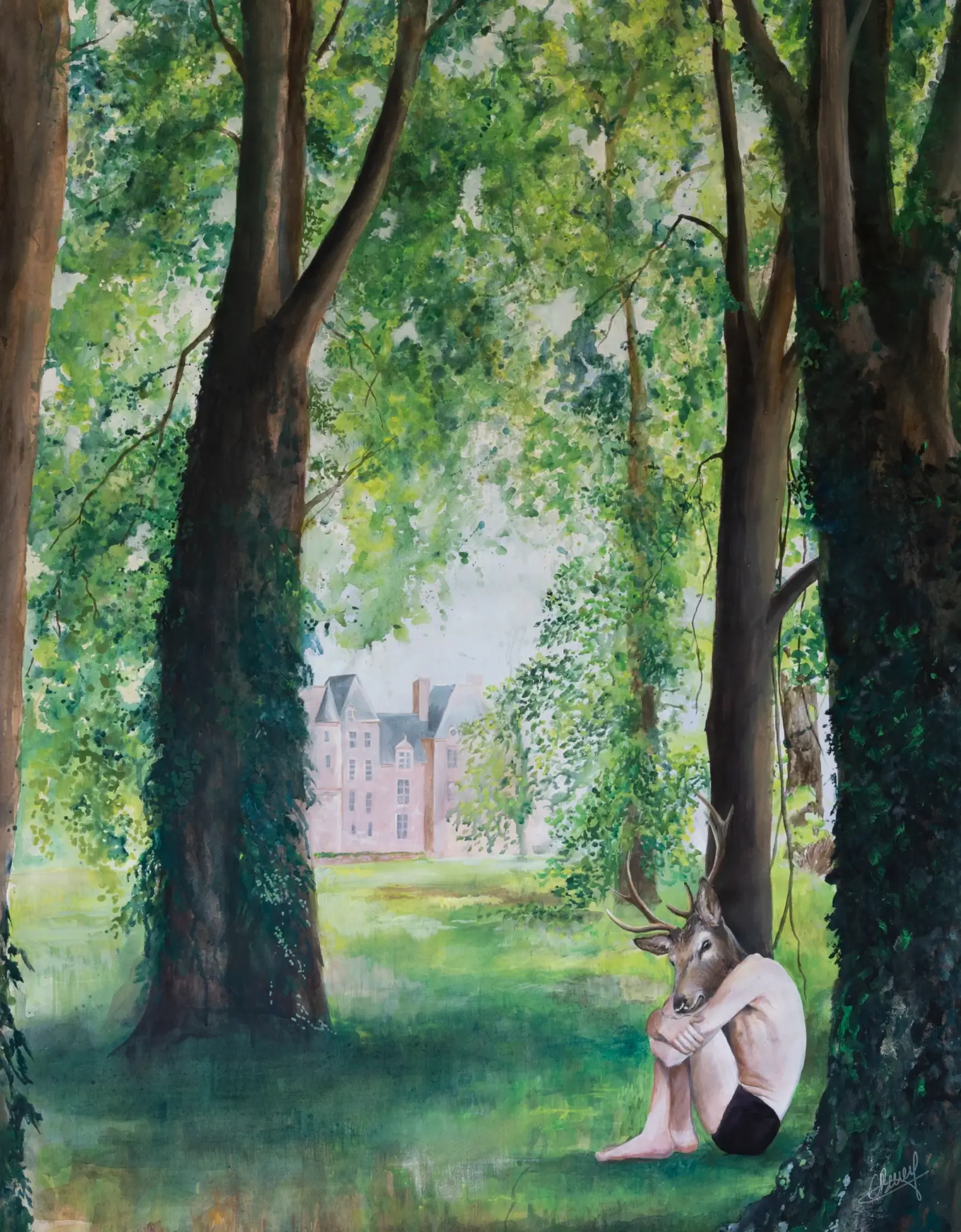 "Le Cerf du château de Kerjean" - acrylique sur toile - 2023, 88 x 112 cm - © Gayanée Béreyziat