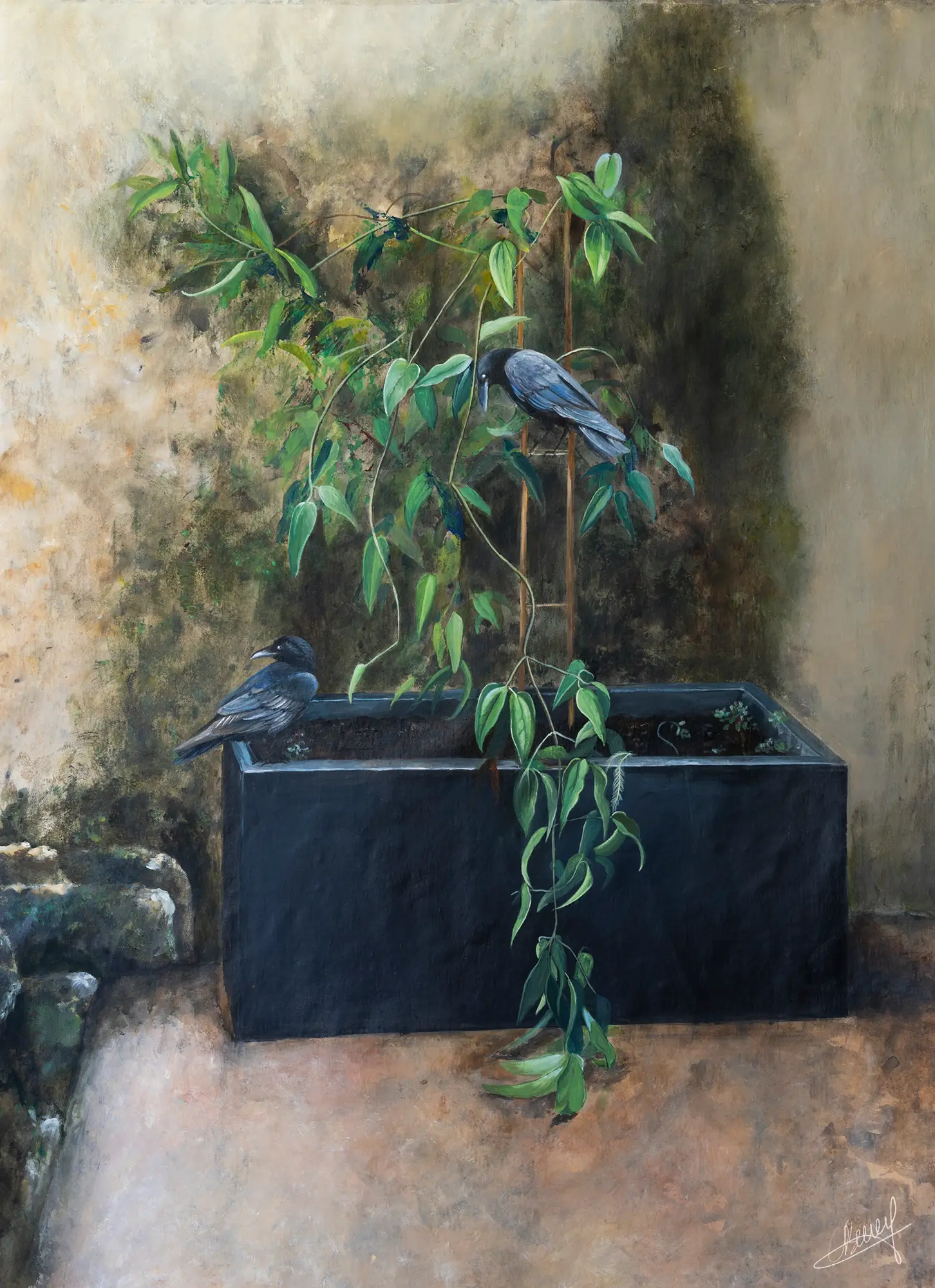 "Les corbeaux" - acrylique sur toile - 2022/2023, 90 x 120 cm - © Gayanée Béreyziat