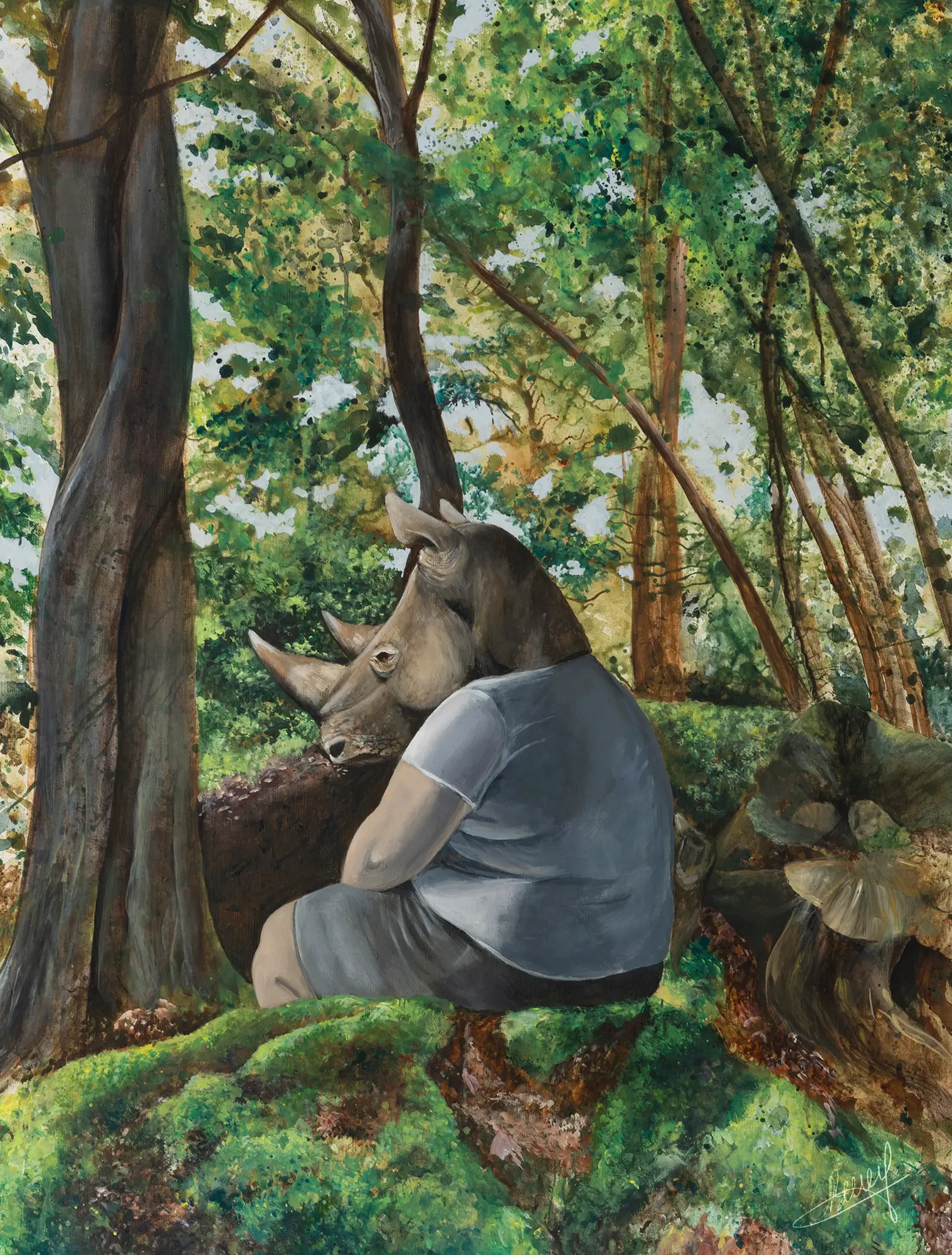"Le Rhinocéros" - acrylique sur toile - 2023, 88 x 112 cm - © Gayanée Béreyziat